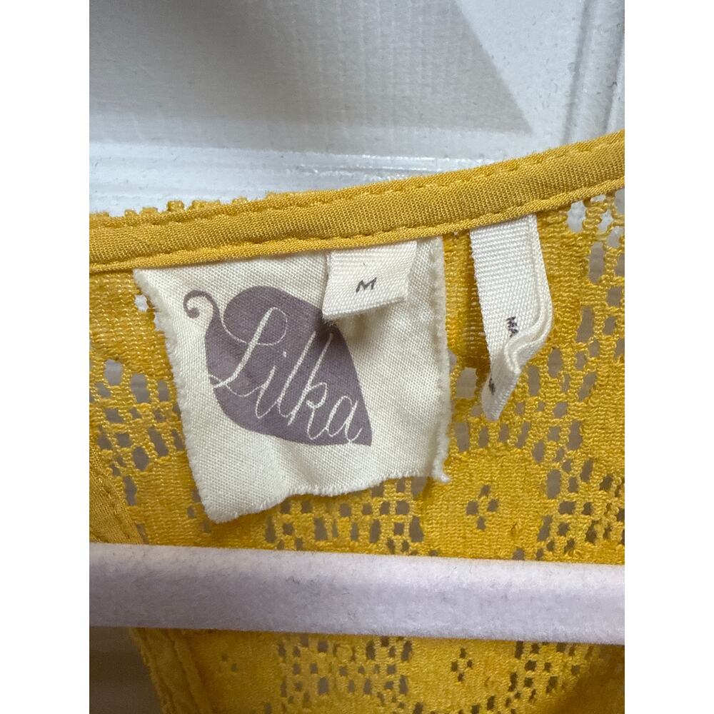 Anthropologie Lilka Crochet Lace Mustard Yellow Fairy Twee Dress Size Medium - Picture 5 of 6